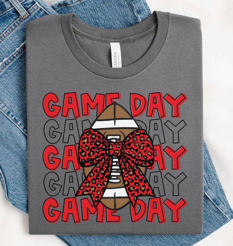 Game Day Football (Red with Leopard Bow) - DTF