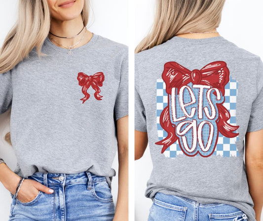 Let's Go Bow - Red/Columbia Blue (2-in-1 (front pocket/back design) - DTF