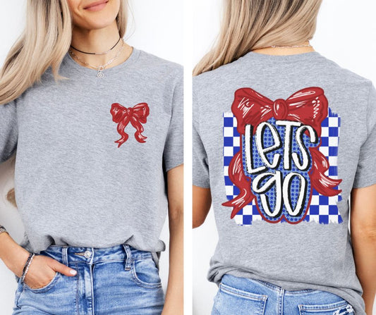 Let's Go Bow - Red/Royal Blue (2-in-1 (front pocket/back design) - DTF
