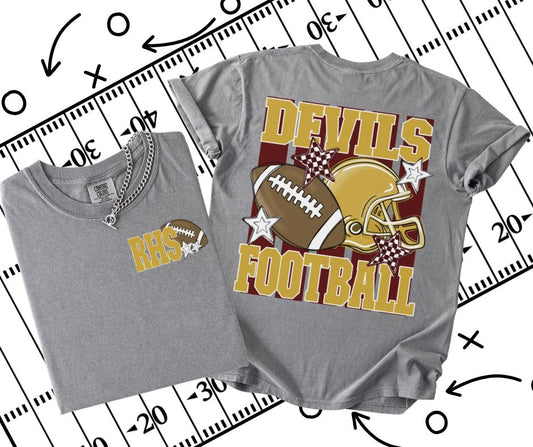 Devils - RHS - Vegas Gold/Maroon (Football Stripes Mascot 2-in-1 front/back design) - DTF