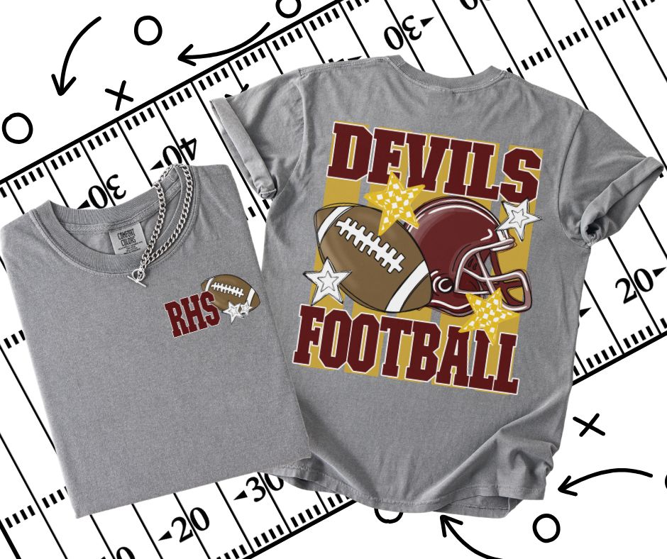 Devils - RHS - Vegas Gold/Maroon (Football Stripes Mascot 2-in-1 front/back design) - DTF
