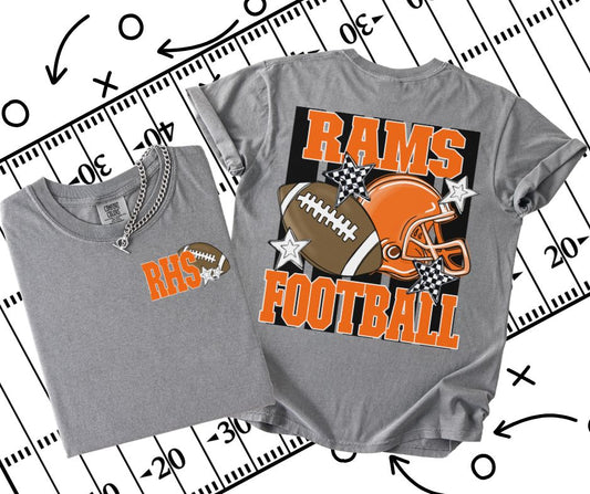 Rams - RHS - Orange/Black (Football Stripes Mascot 2-in-1 front/back design) - DTF