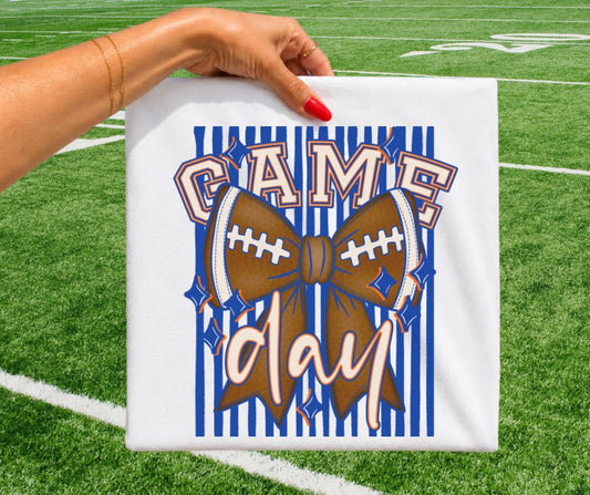 Game Day Football Stripes - Royal Blue/Orange - DTF