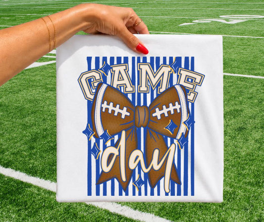 Game Day Football Stripes - Royal Blue/Yellow Gold - DTF