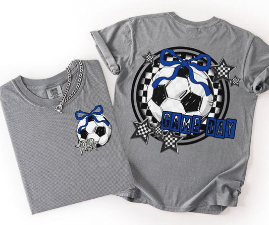 Game Day Soccer Coquette (Royal Blue 2-in-1 front/back design)- DTF