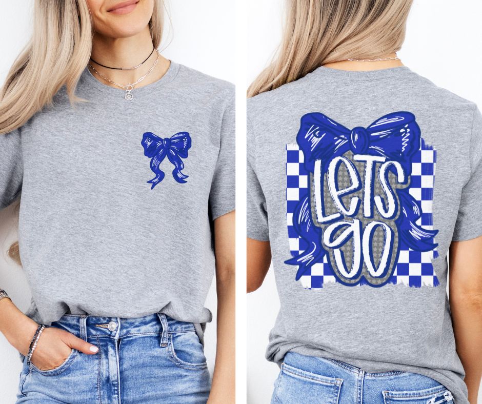 Let's Go Bow - Royal Blue/Gray (2-in-1 (front pocket/back design) - DTF