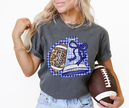 Megaphone & Football Leopard Check (Royal Blue) - DTF