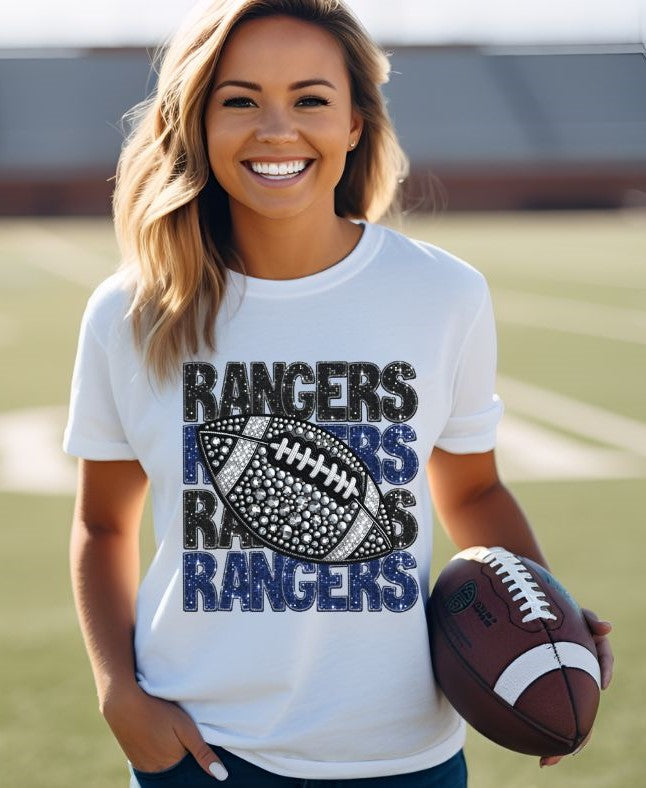 Bling Ranger Rangers - Black/Blue (Stacked Bling Football) - DTF – BEC Print & Apparel