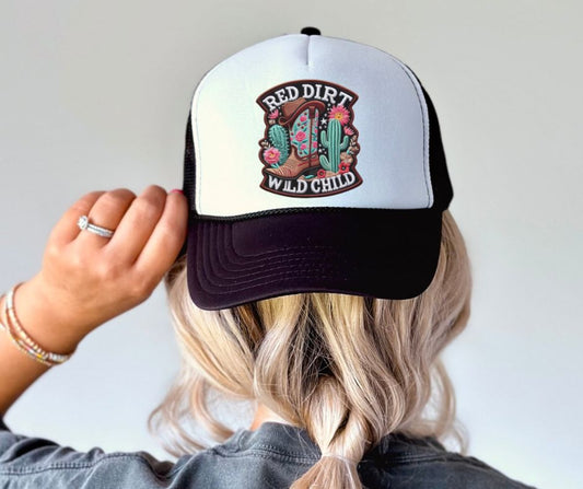 Red Dirt Wild Child (faux embroidered hat patch)  - DTF