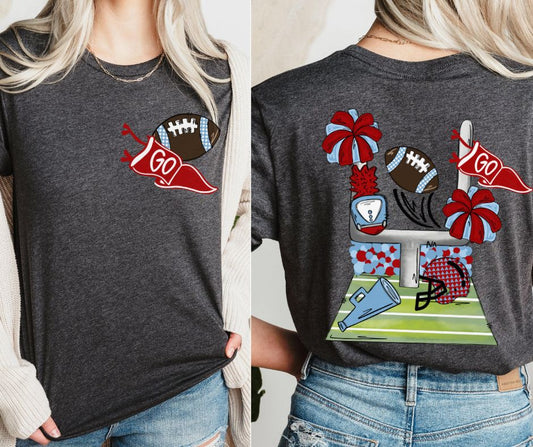 Football Pennant and Stadium - Red/Columbia Blue (2-in-1 (front pocket/back design) - DTF