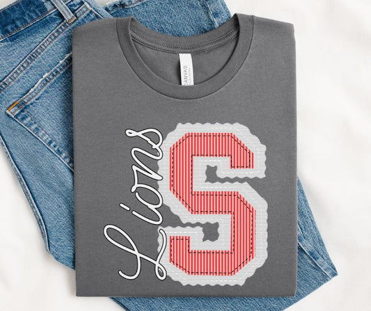 S - Lions - Red/White (Prepster Mascot) - DTF