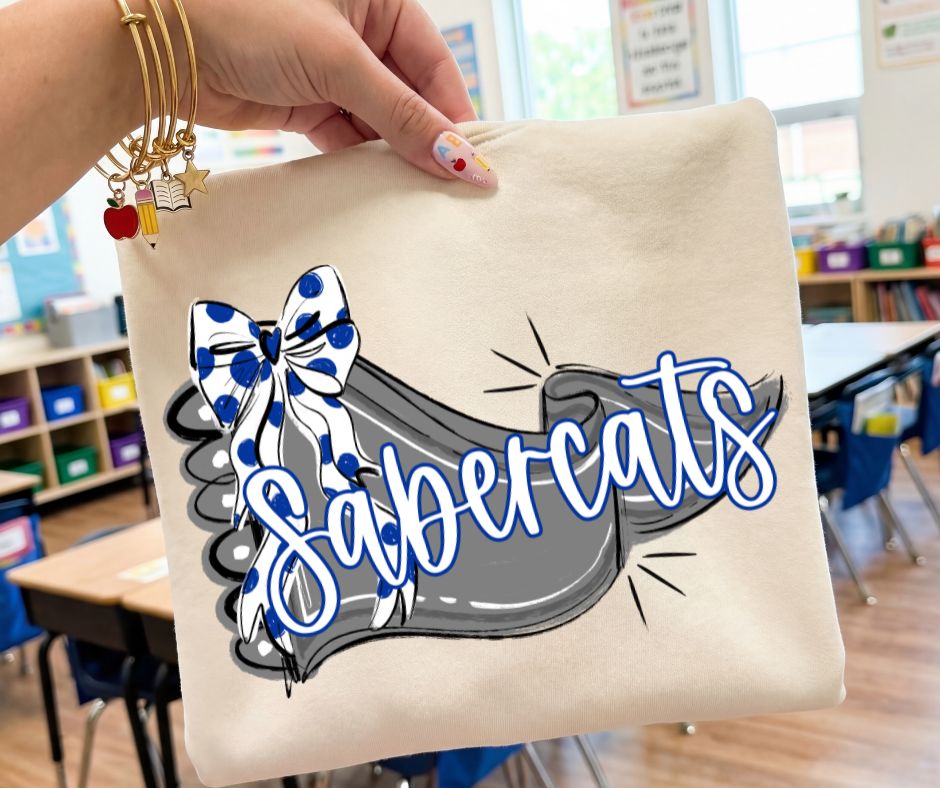Sabercats - Gray/Royal Blue (Scalloped Pennant Bow Accent Mascot) - DTF