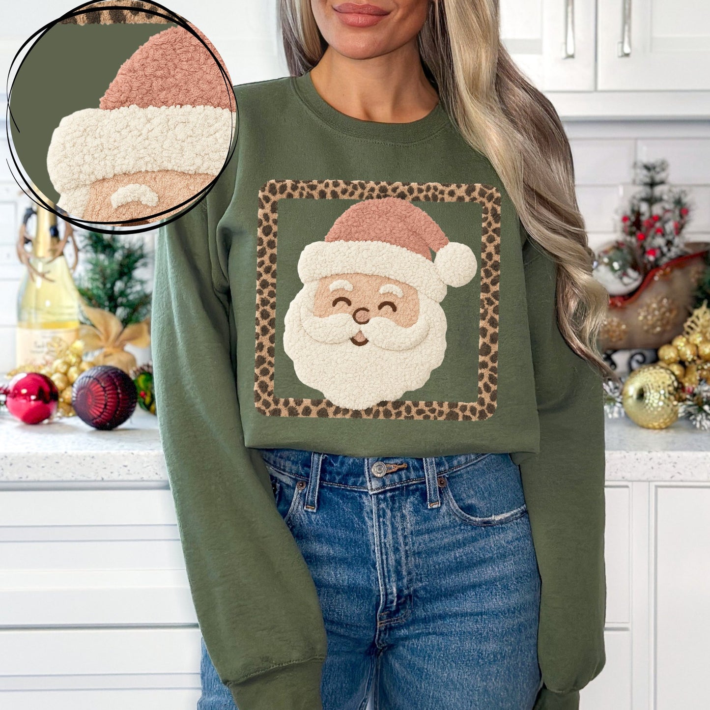 Santa Leopard Frame (Faux Chenille Patch) - DTF