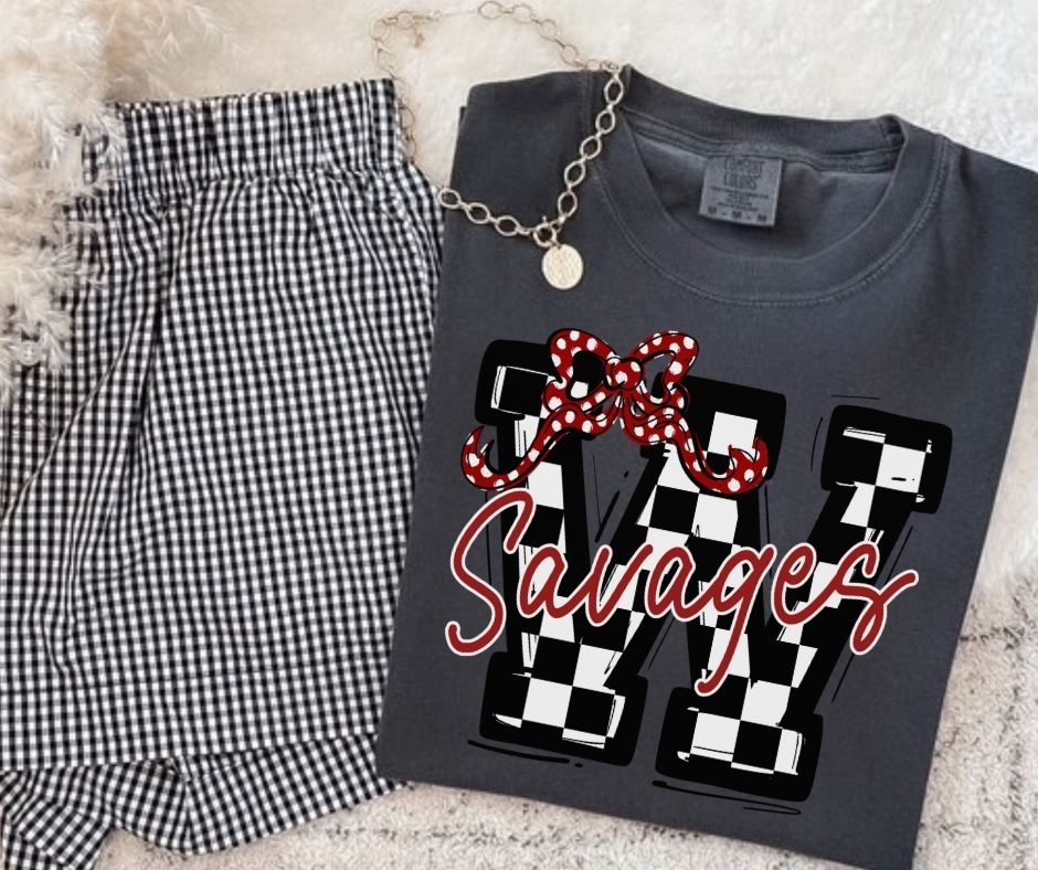 Savages (W) - Crimson/Black (Checkered Coquette Mascot)  - DTF