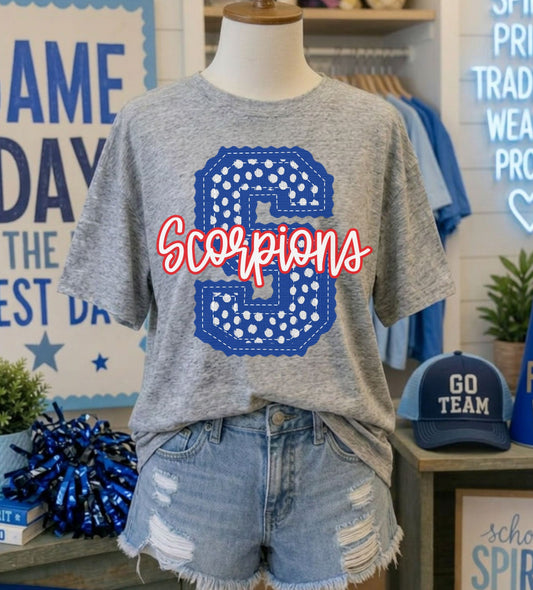 Scorpions - Royal Blue/Red Letter S dots (Letterman Stitch Mascot) - DTF