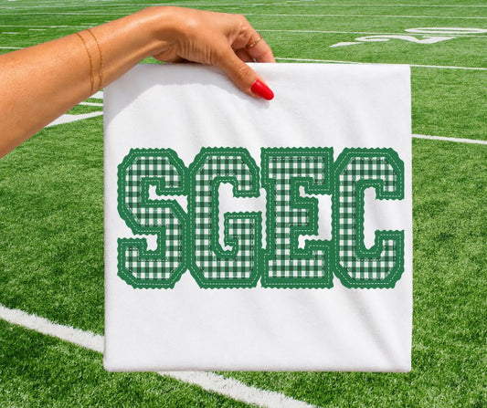SGEC - Kelly Green Gingham (Letterman Stitch School Letters) - DTF