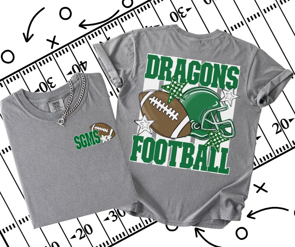 Dragons - SGMS - Kelly Green/White (Football Stripes Mascot 2-in-1 front/back design) - DTF