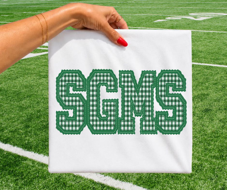 SGMS - Kelly Green gingham (Letterman Stitch School Letters) - DTF
