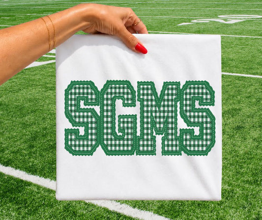 SGMS - Kelly Green gingham (Letterman Stitch School Letters) - DTF