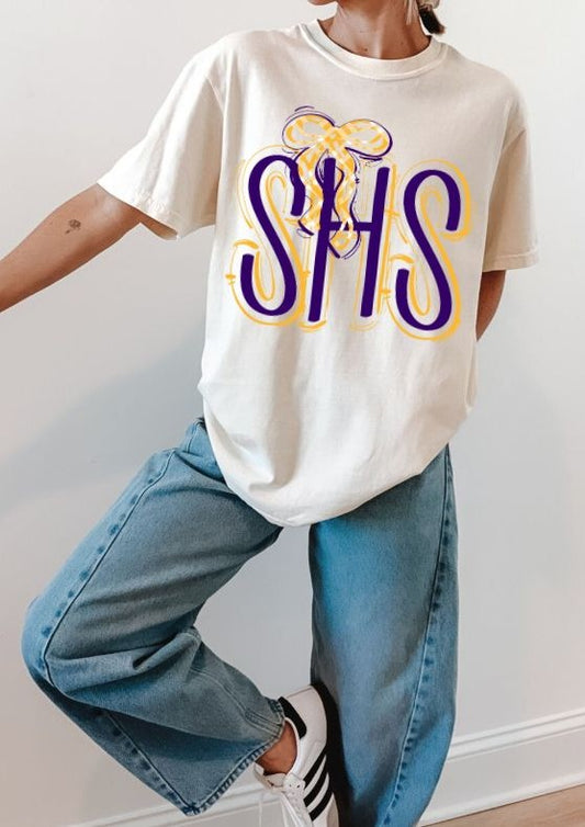 SHS - Yellow Gold/Purple/Plaid Bow (Spaced Out School Spirit) - DTF