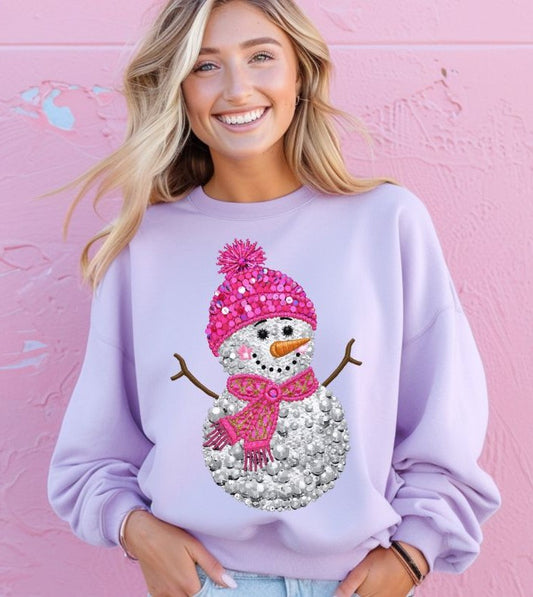 Snowman (Pink Diamond Faux Sequins) - DTF