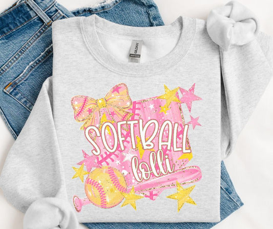 Softball Lolli (Glitter and Pink) - DTF