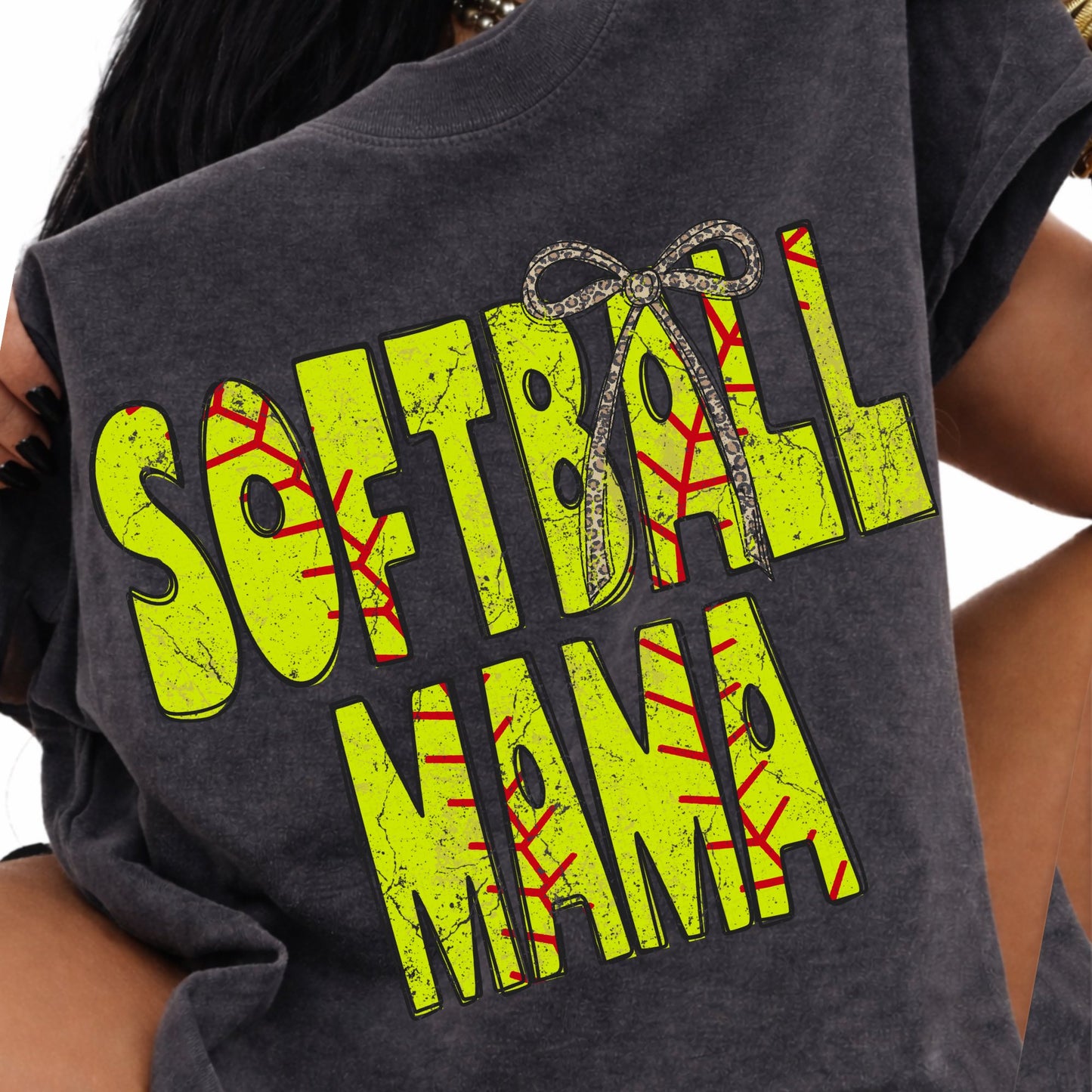 Softball Mama Stitch Leopard Bow - DTF