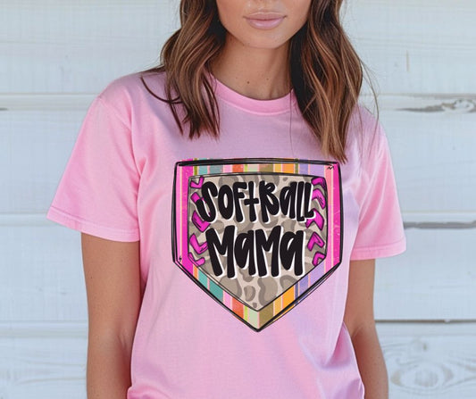 Softball Mama Home Plate (Colorful and Leopard) - DTF