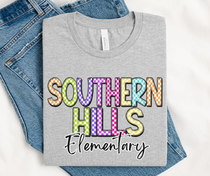 Southern Hills Elementary (Colorful Checked School Name) - DTF