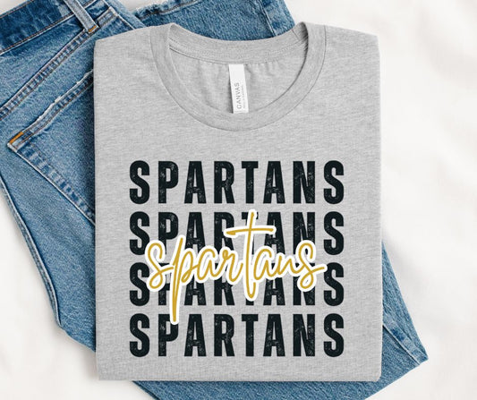 Spartans - Vegas Gold/Black (Stacked Distressed Mascots) - DTF