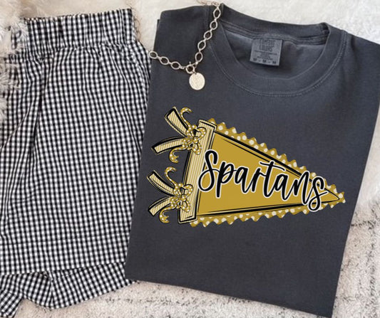 Spartans - Vegas Gold/Black (Prepster Pennant Mascot) - DTF