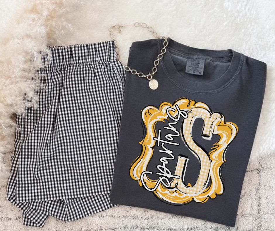 Spartans - Yellow Gold Gingham (Traditional Mascot) - DTF