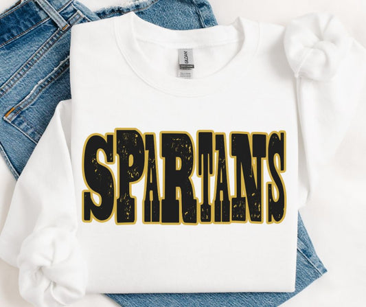 Spartans - Black/Vegas Gold (Mixed Up Mascot) - DTF