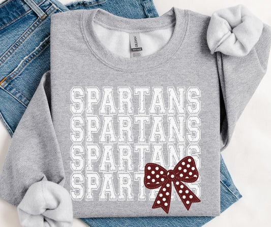 Spartans - White/Maroon (Distressed Stacked Mascot Bow) - DTF
