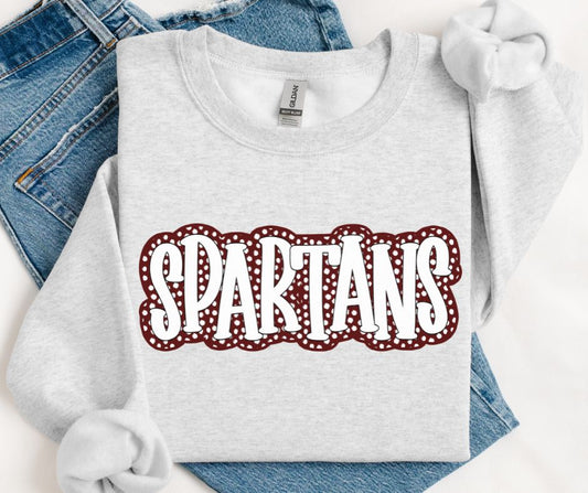 Spartans - White/Maroon (Polka Dot Stack Mascots) - DTF
