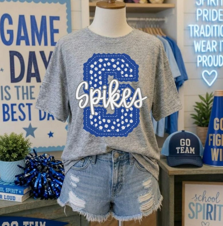 Spikes - Royal Blue/Gray Letter S dots (Letterman Stitch Mascot) - DTF
