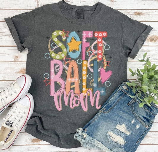 Softball Mom (Colorful Hand Drawn Design) - DTF