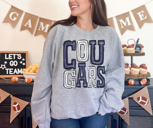 Cougars - navy/white/silver (Sporty Mascots) - DTF