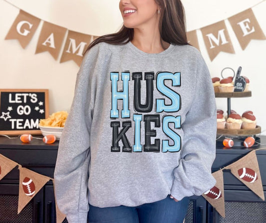 Huskies - Light Blue/Black (Sporty Mascots) - DTF