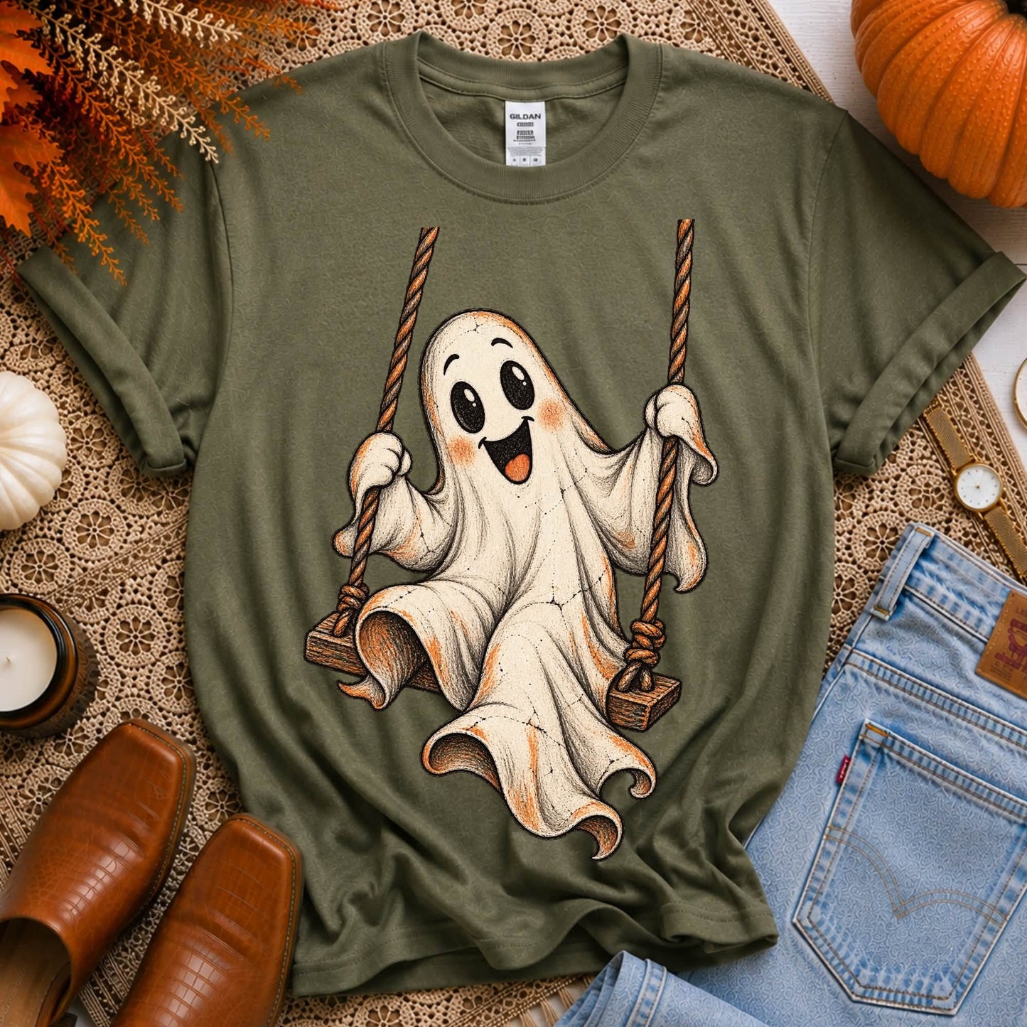 Swinging Ghost Vintage Sketch - DTF