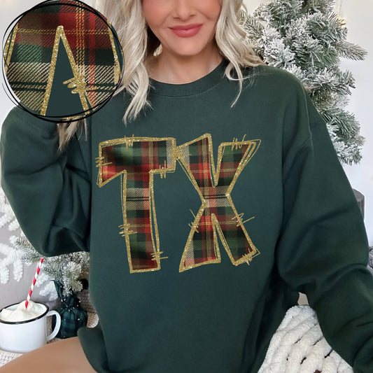 TX (Glitter & Plaid State Abbreviation) - DTF