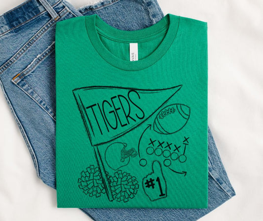 Tigers - Black (Go Team Doodle Mascot) - DTF