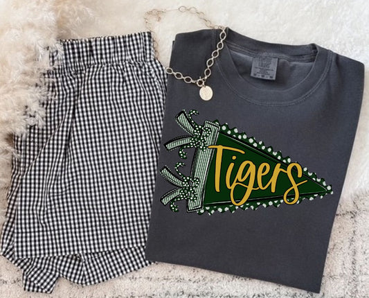 Tigers - Dark Green/Vegas Gold (Prepster Pennant Mascot) - DTF
