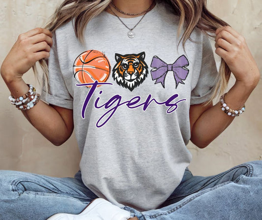 Tigers - Purple Basketball (Coquette School Spirit Mascot) - DTF