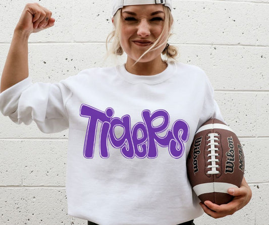 Tigers - Purple (Funky Doodle Colored Mascot) - DTF