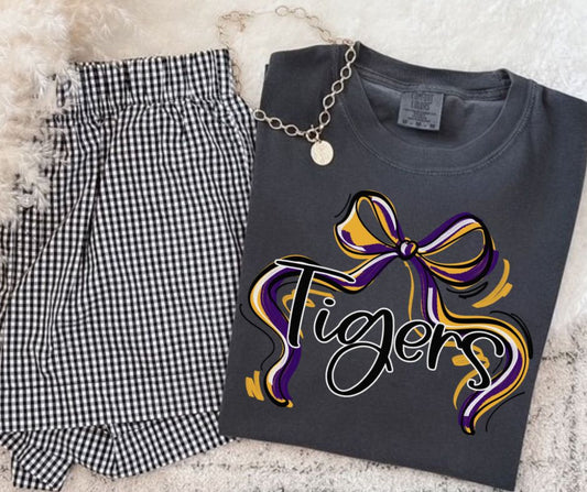 Tigers - Purple/Yellow Gold (Ribbon Sports Bow School Spirit) - DTF