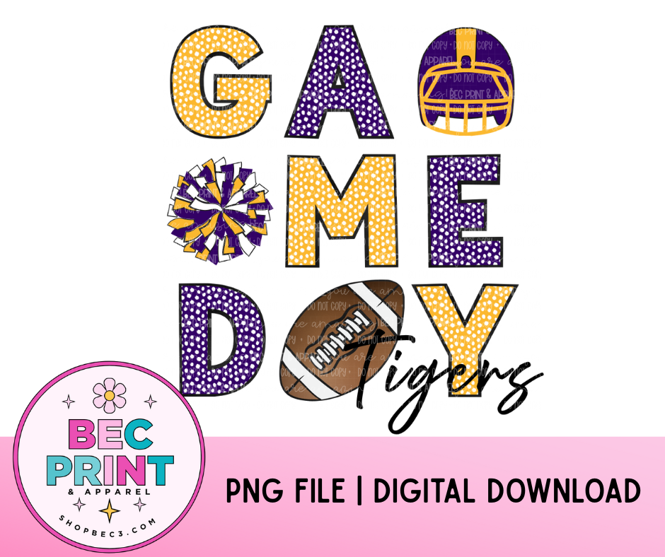 Tigers - Purple/Yellow Gold (Game Day Football Collage) - Design PNG |  Digital Download | PNG file