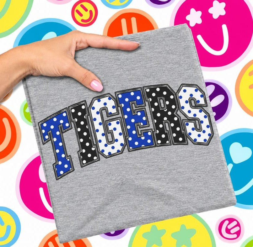 Tigers - Royal Blue/Black (Sketched Arch Polka Dot Mascots) - DTF