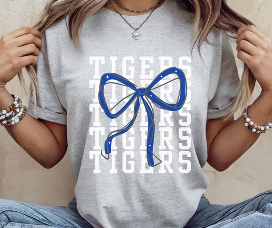 Tigers - Royal Blue/White (Stacked Coquette Bow)  - DTF