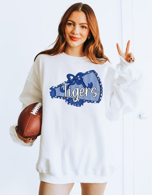 Tigers - Royal Blue (Prepster Megaphone Bow Mascot) - DTF